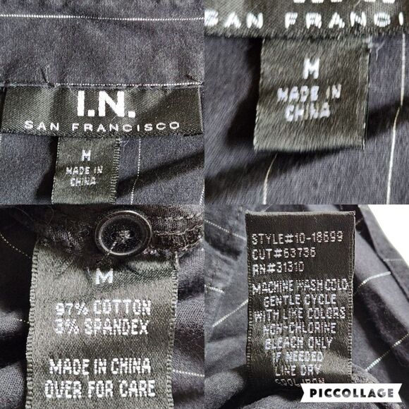 I.N. San Francisco Black Pinstripe Long Sleeve Collared Button Down Blouse Sz M - Picture 10 of 10